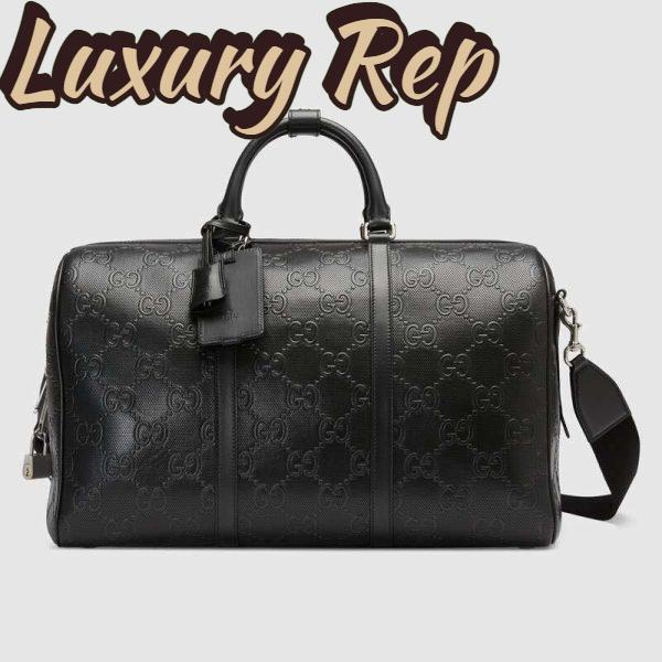 Replica Gucci GG Unisex GG Embossed Duffle Bag Black Embossed Leather