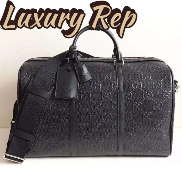 Replica Gucci GG Unisex GG Embossed Duffle Bag Black Embossed Leather 3