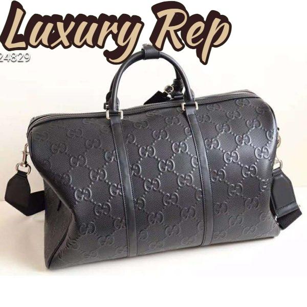 Replica Gucci GG Unisex GG Embossed Duffle Bag Black Embossed Leather 4