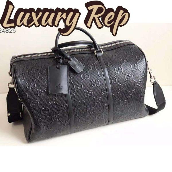 Replica Gucci GG Unisex GG Embossed Duffle Bag Black Embossed Leather 6