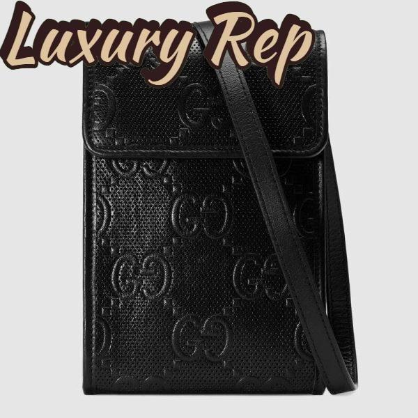 Replica Gucci GG Unisex GG Embossed Mini Bag Black Embossed Leather