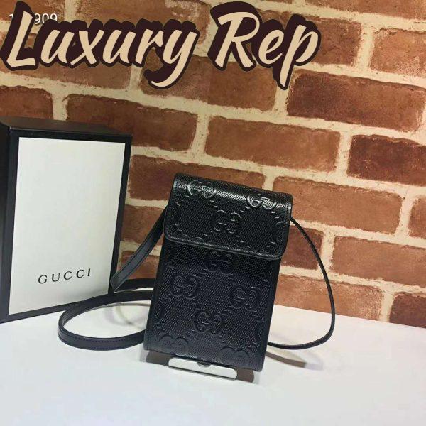 Replica Gucci GG Unisex GG Embossed Mini Bag Black Embossed Leather 3