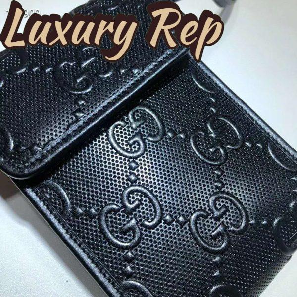 Replica Gucci GG Unisex GG Embossed Mini Bag Black Embossed Leather 5