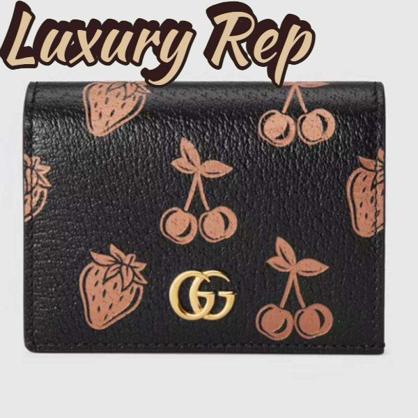 Replica Gucci GG Unisex GG Marmont Berry Card Case Wallet Black Double G