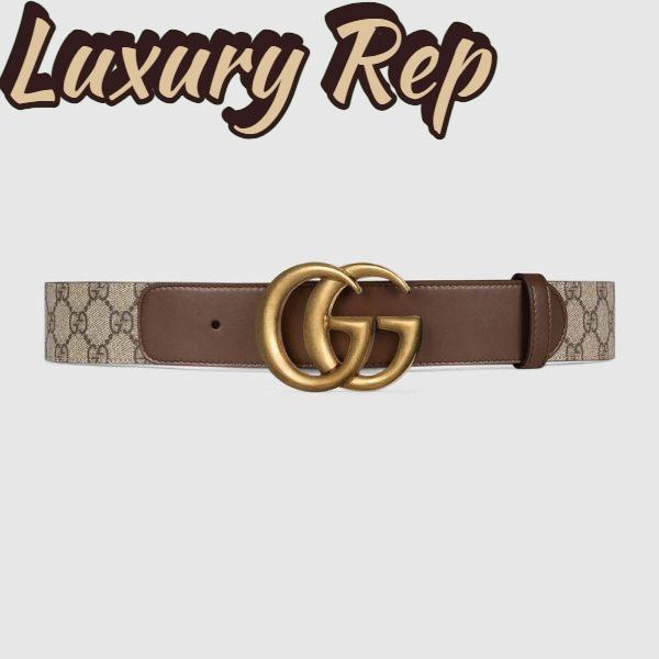 Replica Gucci Unisex GG Belt with Double G Buckle 4 cm Width GG Supreme Brown Leather