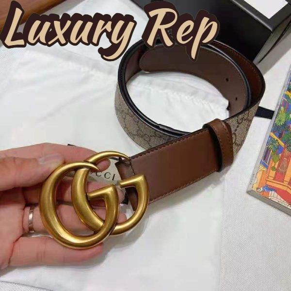 Replica Gucci Unisex GG Belt with Double G Buckle 4 cm Width GG Supreme Brown Leather 5