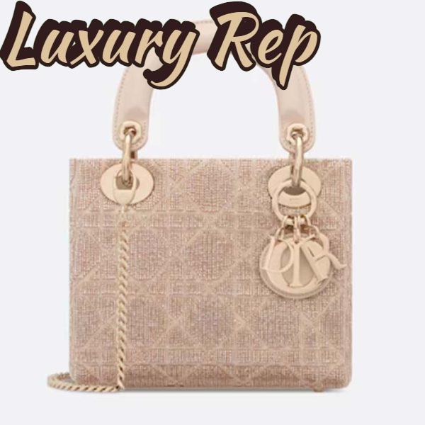 Replica Dior Women CD Mini Lady Dior Bag Caramel Beige Cannage Cotton Embroidered Micropearls 2