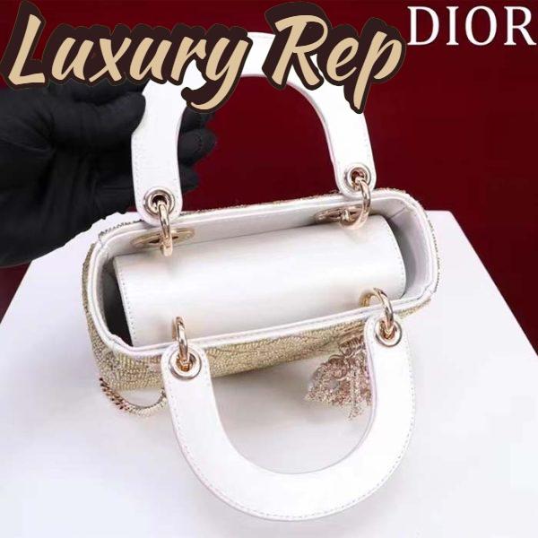Replica Dior Women CD Mini Lady Dior Bag Caramel Beige Cannage Cotton Embroidered Micropearls 6