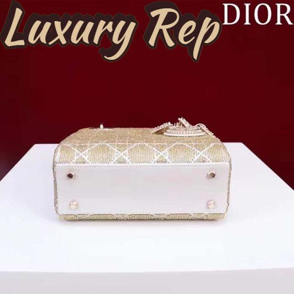 Replica Dior Women CD Mini Lady Dior Bag Caramel Beige Cannage Cotton Embroidered Micropearls 7