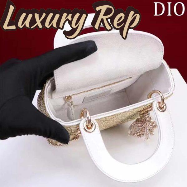 Replica Dior Women CD Mini Lady Dior Bag Caramel Beige Cannage Cotton Embroidered Micropearls 8