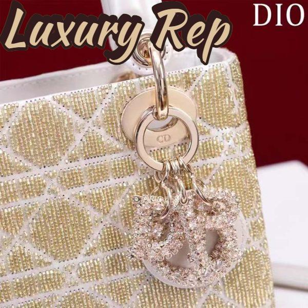 Replica Dior Women CD Mini Lady Dior Bag Caramel Beige Cannage Cotton Embroidered Micropearls 9