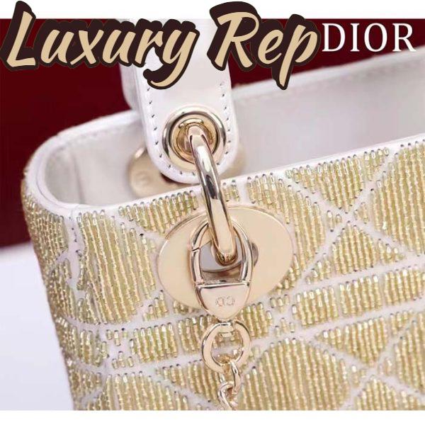 Replica Dior Women CD Mini Lady Dior Bag Caramel Beige Cannage Cotton Embroidered Micropearls 10