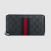 Replica Gucci GG Unisex GG Supreme Web Zip Around Wallet in Black/Grey GG Supreme Canvas