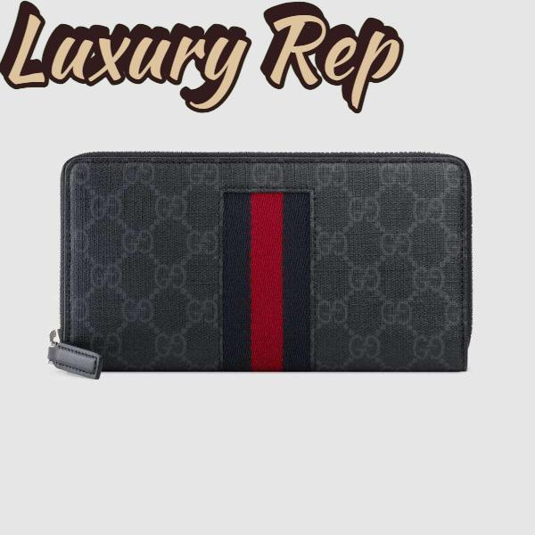 Replica Gucci GG Unisex GG Supreme Web Zip Around Wallet in Black/Grey GG Supreme Canvas