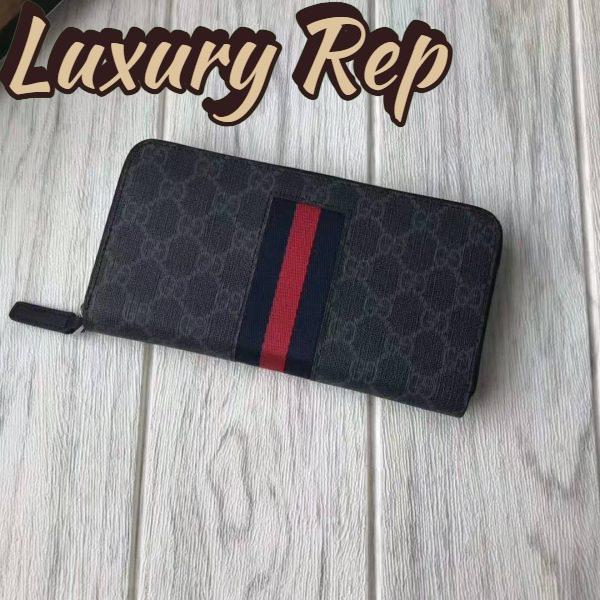 Replica Gucci GG Unisex GG Supreme Web Zip Around Wallet in Black/Grey GG Supreme Canvas 3