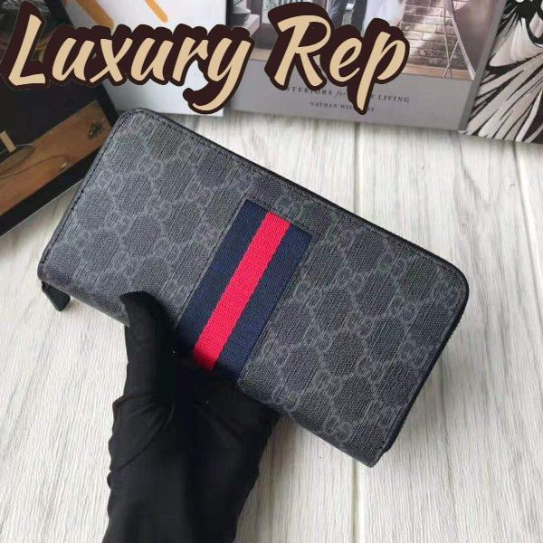 Replica Gucci GG Unisex GG Supreme Web Zip Around Wallet in Black/Grey GG Supreme Canvas 5