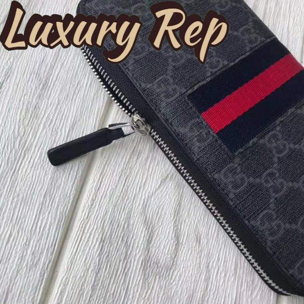 Replica Gucci GG Unisex GG Supreme Web Zip Around Wallet in Black/Grey GG Supreme Canvas 10