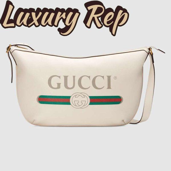 Replica Gucci GG Unisex Gucci Print Half-Moon Hobo Bag in Leather with Gucci Vintage Logo