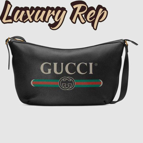 Replica Gucci GG Unisex Gucci Print Half-Moon Hobo Bag in Leather with Gucci Vintage Logo 3