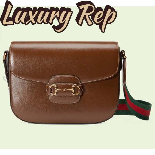 Replica Gucci GG Unisex Horsebit 1955 Shoulder Bag Brown Leather Green Red Web