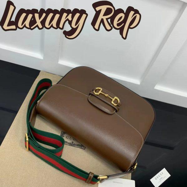 Replica Gucci GG Unisex Horsebit 1955 Shoulder Bag Brown Leather Green Red Web 6