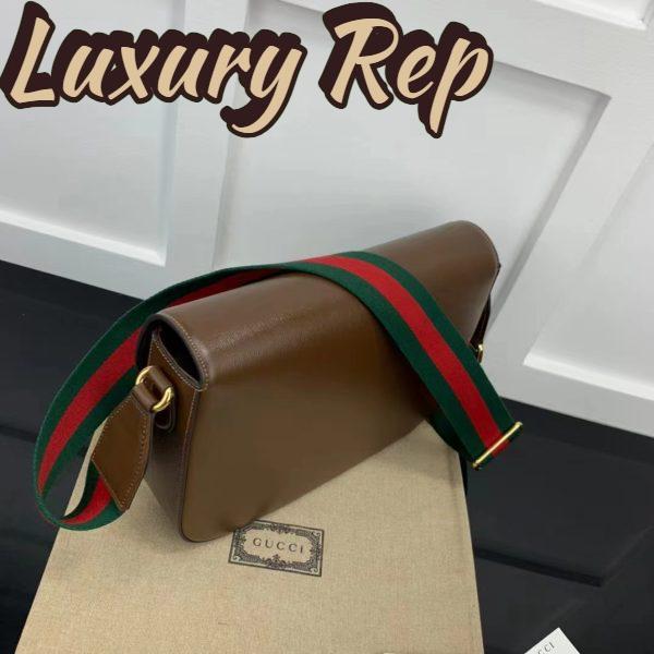 Replica Gucci GG Unisex Horsebit 1955 Shoulder Bag Brown Leather Green Red Web 7