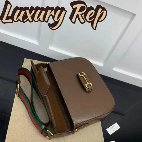 Replica Gucci GG Unisex Horsebit 1955 Shoulder Bag Brown Leather Green Red Web 8