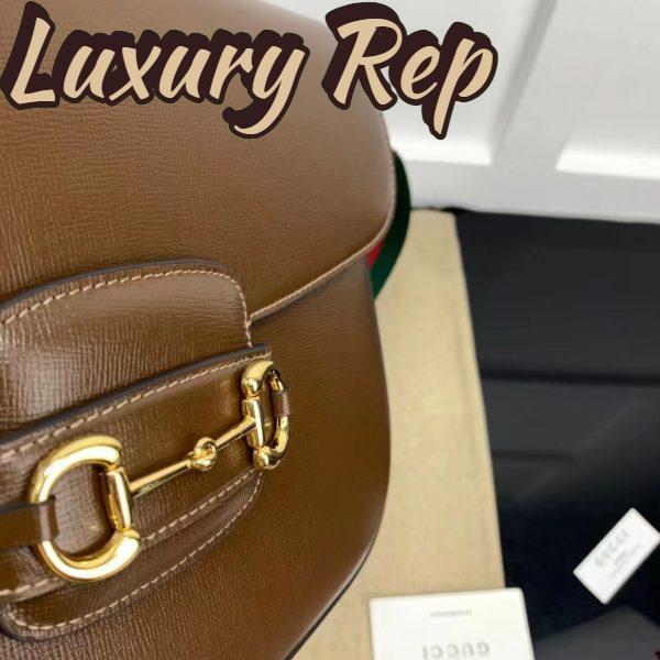 Replica Gucci GG Unisex Horsebit 1955 Shoulder Bag Brown Leather Green Red Web 10