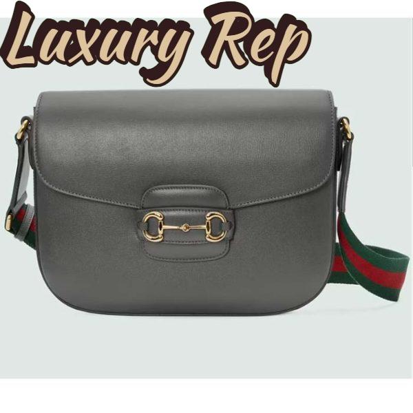 Replica Gucci GG Unisex Horsebit 1955 Shoulder Bag Grey Leather Flap Closure