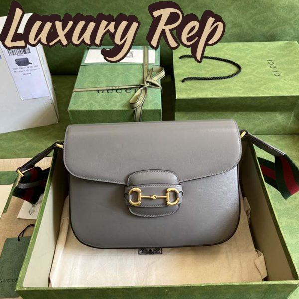 Replica Gucci GG Unisex Horsebit 1955 Shoulder Bag Grey Leather Flap Closure 3