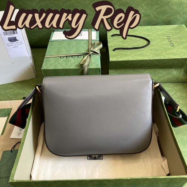 Replica Gucci GG Unisex Horsebit 1955 Shoulder Bag Grey Leather Flap Closure 4