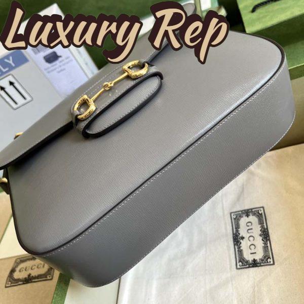 Replica Gucci GG Unisex Horsebit 1955 Shoulder Bag Grey Leather Flap Closure 5