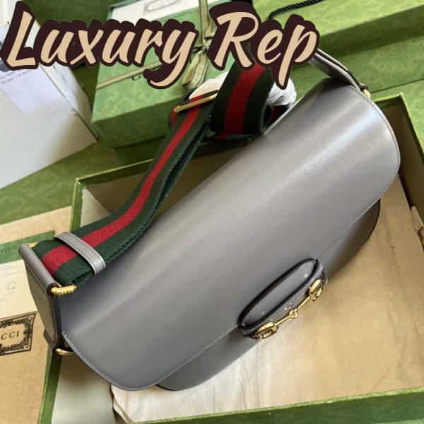 Replica Gucci GG Unisex Horsebit 1955 Shoulder Bag Grey Leather Flap Closure 6