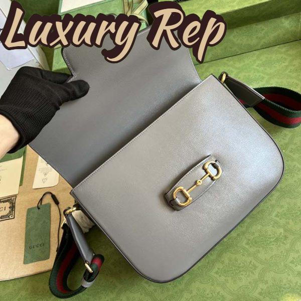 Replica Gucci GG Unisex Horsebit 1955 Shoulder Bag Grey Leather Flap Closure 7