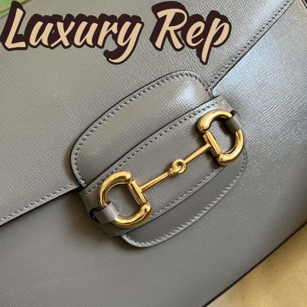 Replica Gucci GG Unisex Horsebit 1955 Shoulder Bag Grey Leather Flap Closure 8