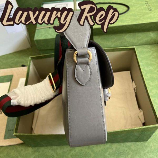 Replica Gucci GG Unisex Horsebit 1955 Shoulder Bag Grey Leather Flap Closure 9