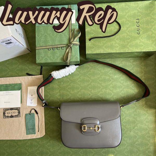 Replica Gucci GG Unisex Horsebit 1955 Shoulder Bag Grey Leather Flap Closure 10