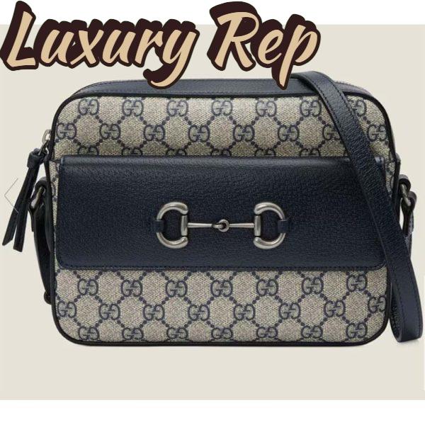 Replica Gucci GG Unisex Horsebit 1955 Small Bag Beige Blue GG Supreme Canvas 2