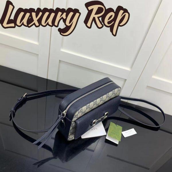 Replica Gucci GG Unisex Horsebit 1955 Small Bag Beige Blue GG Supreme Canvas 8
