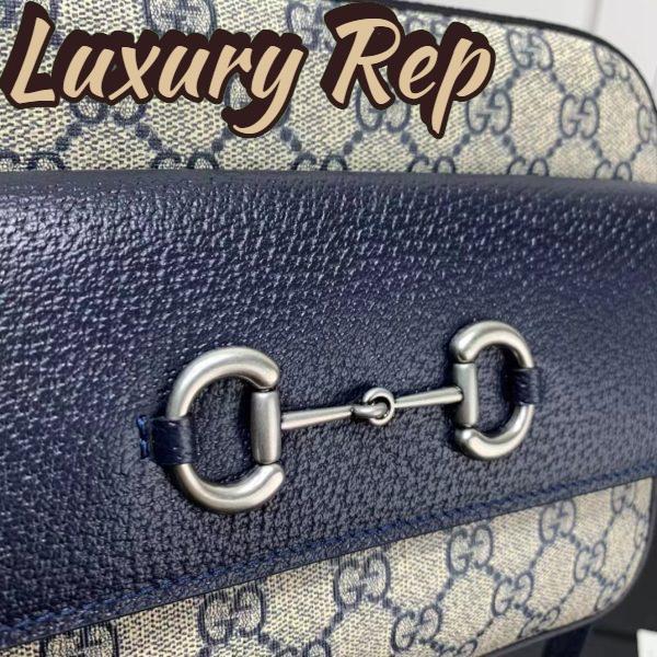 Replica Gucci GG Unisex Horsebit 1955 Small Bag Beige Blue GG Supreme Canvas 9
