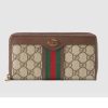 Replica Gucci GG Unisex Ophidia GG Zip Around Wallet in Beige/Ebony GG Supreme Canvas