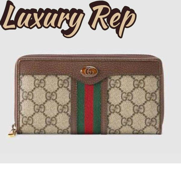 Replica Gucci GG Unisex Ophidia GG Zip Around Wallet in Beige/Ebony GG Supreme Canvas