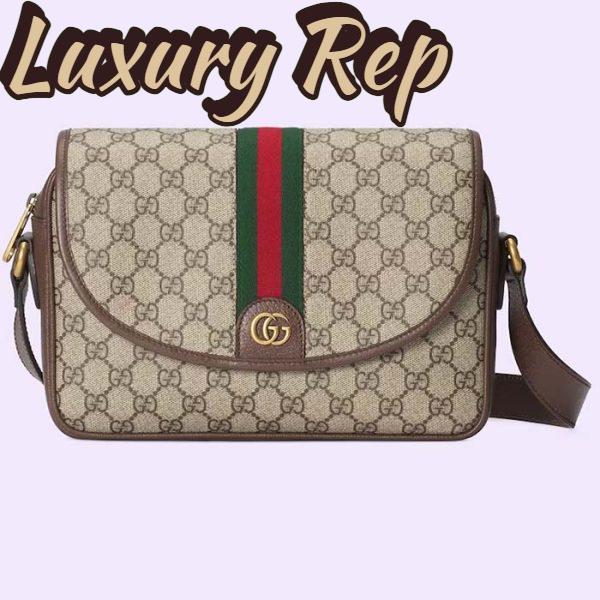Replica Gucci GG Unisex Ophidia Messenger Bag Beige Ebony GG Supreme Canvas Double G