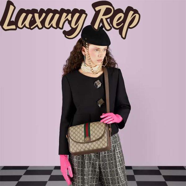 Replica Gucci GG Unisex Ophidia Messenger Bag Beige Ebony GG Supreme Canvas Double G 12