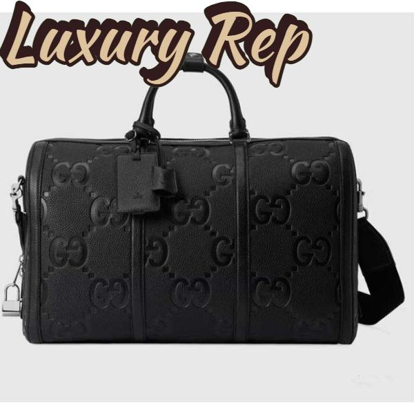 Replica Gucci GG Unisex Jumbo GG Small Duffle Bag Black Leather Zip Closure
