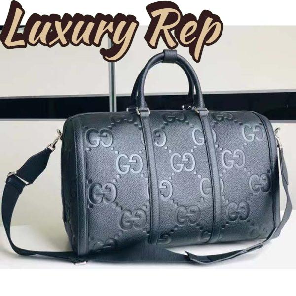 Replica Gucci GG Unisex Jumbo GG Small Duffle Bag Black Leather Zip Closure 4