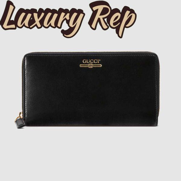 Replica Gucci GG Unisex Leather Zip Around Wallet with Gucci Logo in Black Leather 2