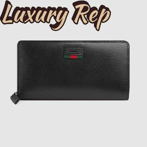 Replica Gucci GG Unisex Leather Zip Around Wallet with Web in Black Leather
