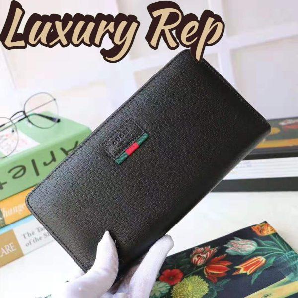 Replica Gucci GG Unisex Leather Zip Around Wallet with Web in Black Leather 3