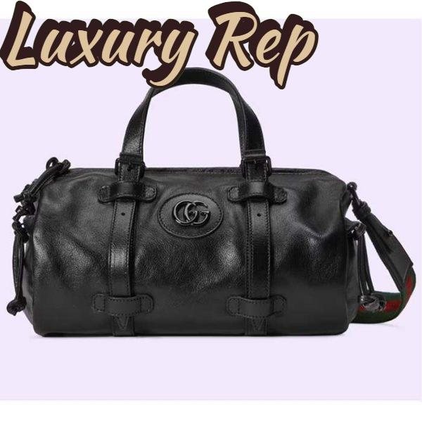 Replica Gucci GG Unisex Small Duffle Bag Tonal Double G Black Leather 2
